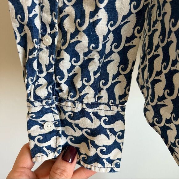 J. Crew Seahorse Linen Blend Button Down Boy Shirt Size 6 Nautical - Picture 9 of 11
